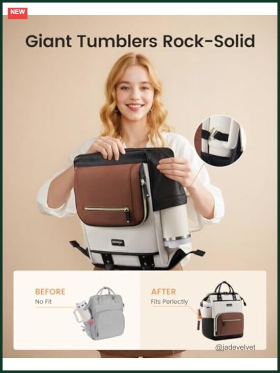 Laptop Backpack for Women with Giant Tumbler Holder, 15.6\